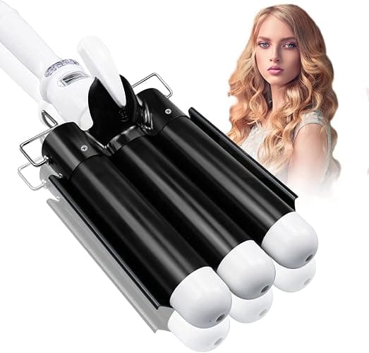 1.25 inch Three Barrel Curling Iron: Aleath Large 3 Barrel Hair Crimper with LCD Display - Dual Voltage Hair Waver Jumbo - Image 1