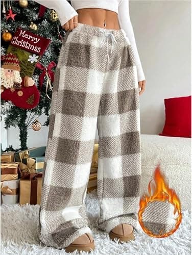 codcm Womens Plush Pajama Pants Plaid Pj Bottoms Winter Warm Fuzzy Fleece Lounge Pants thumbnail 2