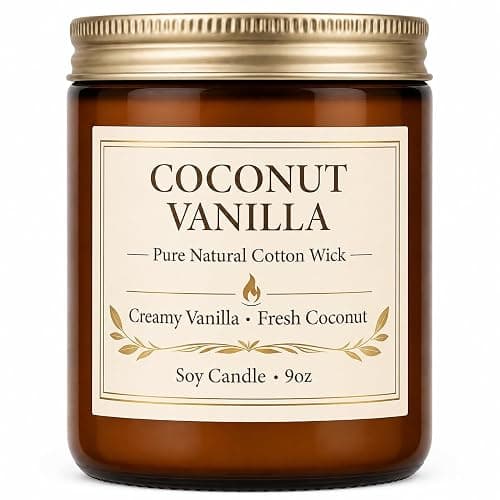 Coconut Vanilla Candle, 9 oz Soy Coconut Wax Scented Candle for Home, Vanilla Coconut Aromatherapy Candle, Clean Burning Jar Candle for Bedroom Bathroom Spa, Candle Gifts for Women Men - Image 1