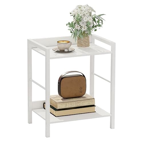 Side Table, Small End Table 17 inch, Narrow Nightstand Bedside Table for Bedroom, Sofa Entryway Table for Livingroom, Black Outdoor Coffee Table, White - Image 1