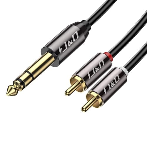 J&D 1/4 inch TRS to Dual RCA Audio Cable, Gold Plated Copper Shell Heavy Duty 6.35mm 1/4 inch Male TRS to 2 RCA Male Stereo Audio Y Splitter Cable, 3 Feet - Image 1