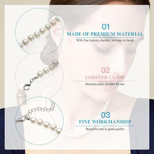 PLABBDPL Collier de Perles, Collier Perles Imitation, Collier de Perles à Longue Chaîne Blanches Rondes, Collier Cadeau pour Femmes Filles, Collier de Perles Unisexe pour Mariage Valentin Blanc thumbnail 3