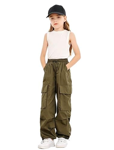 Nanasait Girls Cargo Pants Elastic Waist Drawstring with Pockets Pants, 6-14 Years thumbnail 3