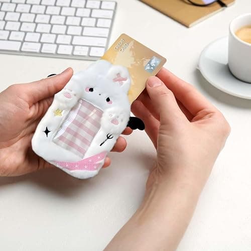 2 Pieces Kitten & Rabbit Plush Badge Holders with Wings | Photocard Display Case | Protective Sleeves for Bus, ID, and Student Cards | Cartoon Animal Design with Clear Window thumbnail 3