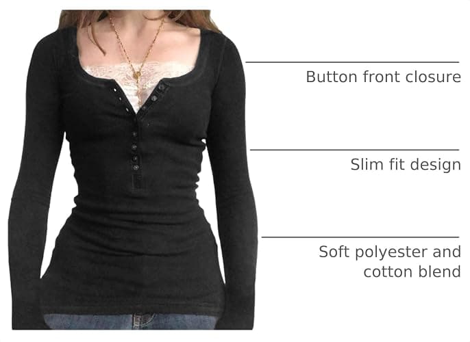 Fairy Grunge Shirt for Women Y2K Lace Patchwork Long Sleeve Henley Top Coquette Aesthetic Cute Shirts for Teen Girls thumbnail 3