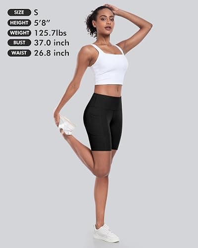 CHRLEISURE Womens Biker Yoga Shorts with Pocket, High Waisted Tummy Control 5 Inch Workout Spandex Athletic Gym Shorts thumbnail 6