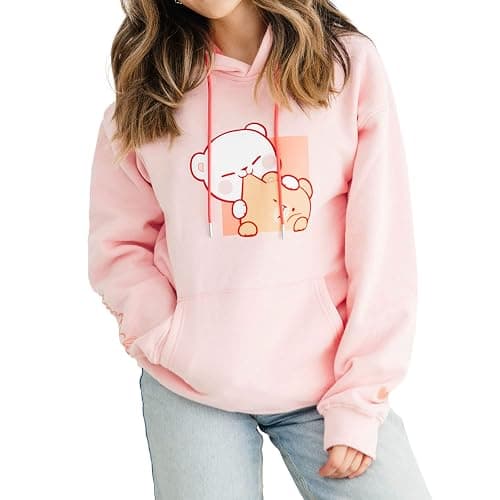 Milkmochabear Official Smooch and Snuggle Pink Black Fleece Hoodie Unisex Drop-Shoulder Milk Mocha Screen Print Embroidered thumbnail 4