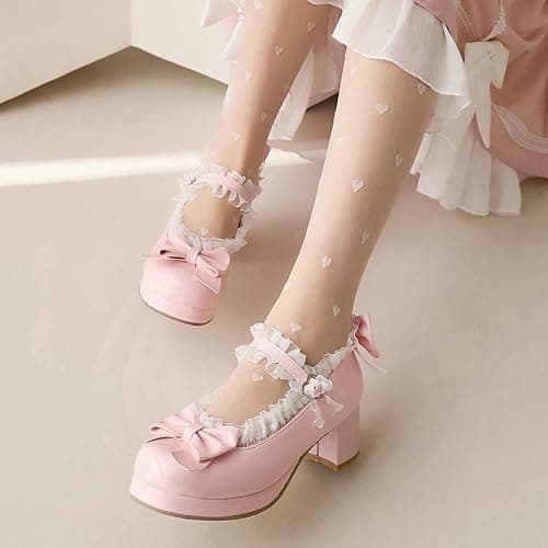 LUXMAX Women Kawaii Mid Block Heel Mary Jane Rockabilly Pumps with Bow Platform Chunky Heel Cute Sweet Shoes thumbnail 6