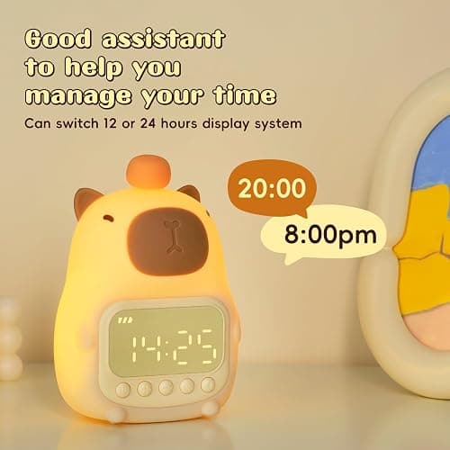 Yiliaw Capybara Alarm Clock with Night Light for Kids, 7 RGB Color Cute Alarm Clocks for Bedrooms Ok to Wake Clocks, Silicone Animal Tabletop Lamp for Teen Girls Boys thumbnail 9