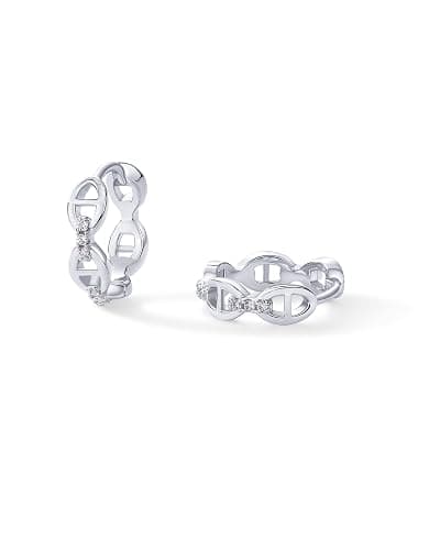 PAVOI 14K Gold Plated Sterling Silver Posts Cubic Zirconia Chained Huggie Earrings for Women | Small CZ Chain Hoops thumbnail 3
