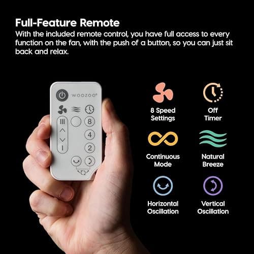 IRIS USA WOOZOO Air Circulator Fan with Remote, Oscillating, 8 Speeds, 82ft Max Air Distance, 120° Adjustable Tilt, 35db Ultra Quiet Motor, Small Fan for Bedroom, Office, Dorm, White thumbnail 6