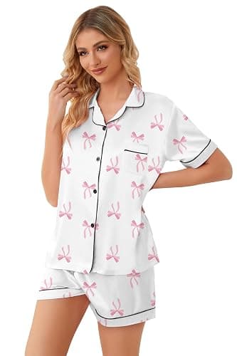 Schbbbta Girls Womens Pajamas, Satin Silky Pjs Set Kids 2Pcs Button-Down Nightwear Sleepwear Gift for Mommy and me thumbnail 6