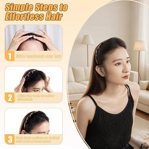 Fodeuxp Silicone U Shape Fashion Tooth Hair Comb Headband, 2025 New Zig Zag High Cranium Head Bands for Women's Hair Non Slip, Reversible Korean Headbands with Teeth (Amber, 1 Count (Pack of 1)) thumbnail 6