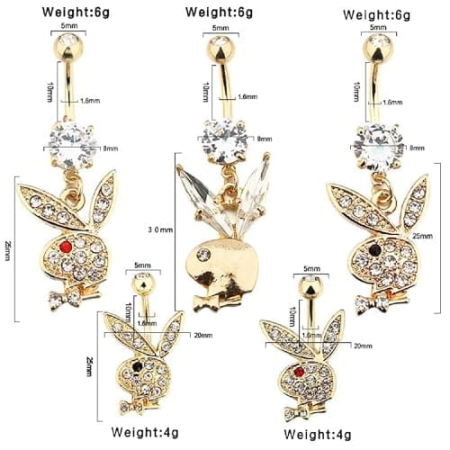 Playboy Belly Button Ring Multi Paved Gems on Bunny Dangle (Clear/black eye) thumbnail 2