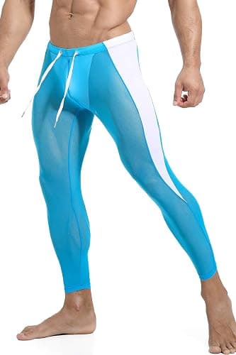 MIZOK Men's Mesh Yoga Pants See Through Compression Tights Workout Leggings - Small - Sky Blue - Image 1