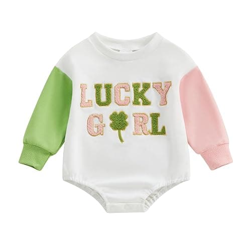 FOCUSNORM St. Patrick's Day Baby Girl Outfit Long Sleeve Ireland Festival Romper jumpsuit Four Leaf Clover Onesie Clothes - Image 1