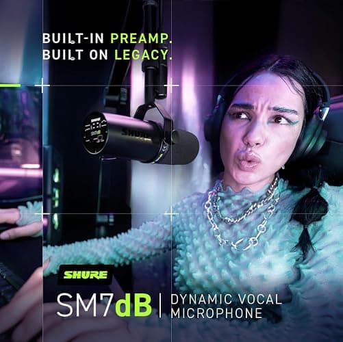 Shure SM7dB Dynamic Vocal Microphone with Built-in Preamp – Studio Mic for Streaming, Podcasting, and Recording – Smooth Sound, Wide Frequency Range, Rugged Build, Windscreen Included, Black thumbnail 7