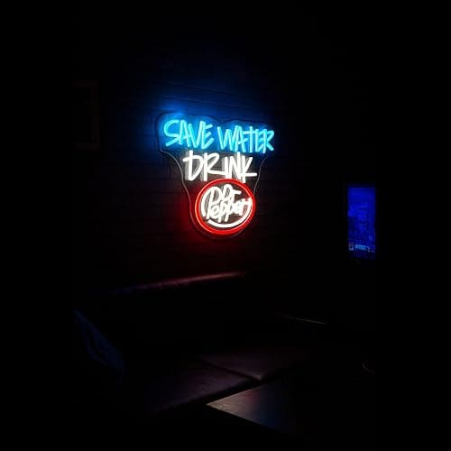 Retro Soda Neon Sign – “Save Water Drink” LED Light, Happy Soda-Themed Neon Light - Adjustable Brightness, Ice Blue/White/Red, Perfect for Party Decoration, Bars, Home Decor Man Cave、Holiday Gifts thumbnail 2