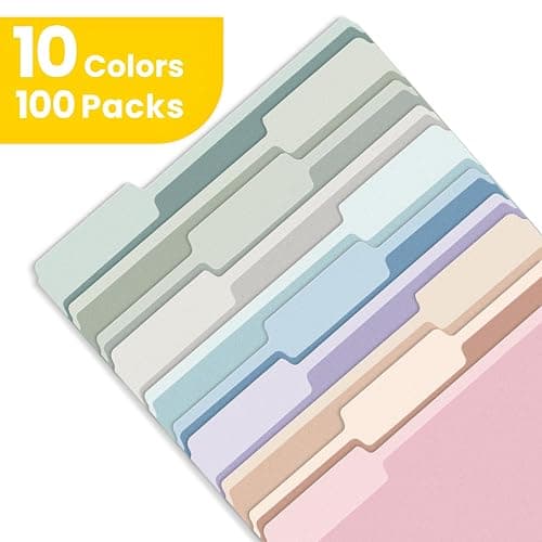 SUNEE File Folders Letter Size 10 Pastel Colors, 100 Pack Manilla Folders 8.5 x 11 1/3-Cut Tabs, Colored File Folders Office Home School for Documents Files Paper thumbnail 4