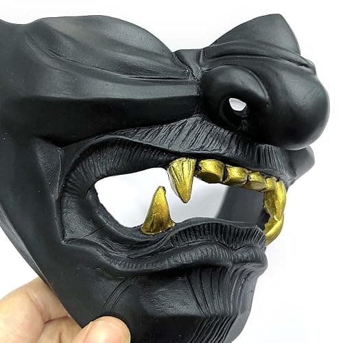 Vercico Oni Samurai Mask Half Face Japanese Warrior Mask Ghost Warrior Character Masks Novelty Halloween Party Cosplay Costume Cool Halloween Cosplay Prop for Boys Girls Adults Kids Party Accessory thumbnail 9
