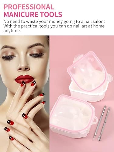 Nail Soaking Bowl, 2PCS Soak Off Gel Polish Dip Powder Remover Manicure Bowl with Triangle Cuticle Peeler and Stainless Steel Cuticle Pusher Nail Art Tool (Pink) thumbnail 8