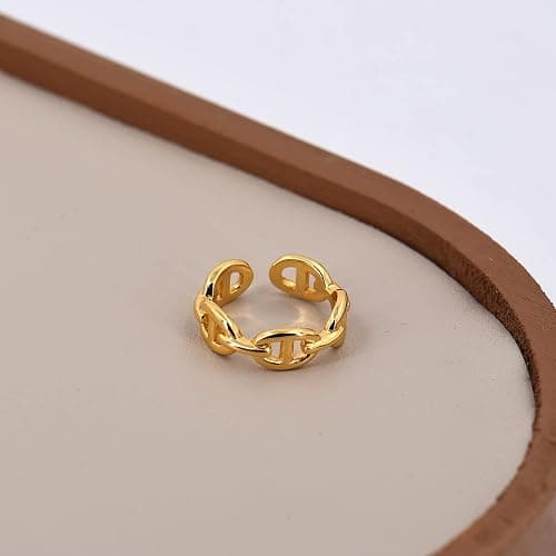 LEMON GRASS Gold Chain Link Ring | Chunky Curb-Link Open Ring | Stackable Thick Chain Simple Open Circle Band Adjustable thumbnail 5