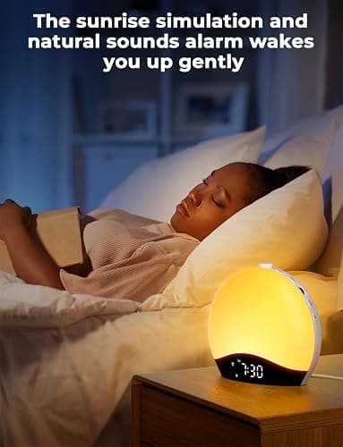 LIORQUE Sunrise Alarm Clock Wake Up Light Clock with Sunrise/Sunset Simulation, 8 Colors Atmosphere Lamp, 22 Natural Sounds, Dual Alarms, Snooze and FM Radio, Light Up Alarm Clock Bedside thumbnail 3