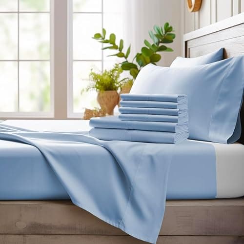 Bamboo Bay 6 Piece Queen Size Sheet Set, 100% Viscose Made from Bamboo, Breathable, Ultra Soft Cooling Bed Sheets for Hot Sleepers, Beddings with Deep Pockets Fit 16" Mattress, Light Blue - Image 1