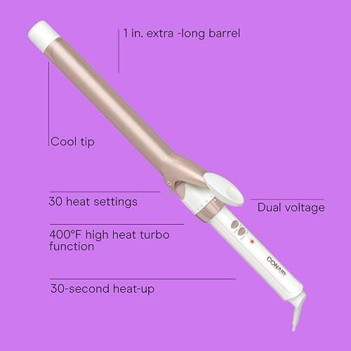 Conair Double Ceramic Long Barrel 1-Inch Curling Iron, Extra-Long Barrel Creates Classic Curls to Loose Waves, Hair Curler for Use on Most Hair Lengths, White/Rose Gold thumbnail 2