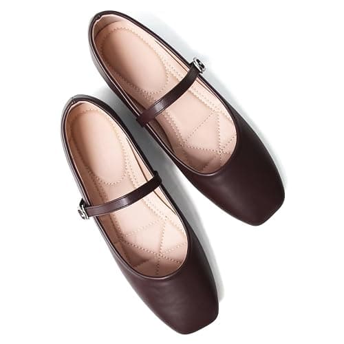 Stunner Mary Jane Square Toe Black Ballet Flats for Women Comfortable Ankle Strap Casual Slip On Flats - Image 1