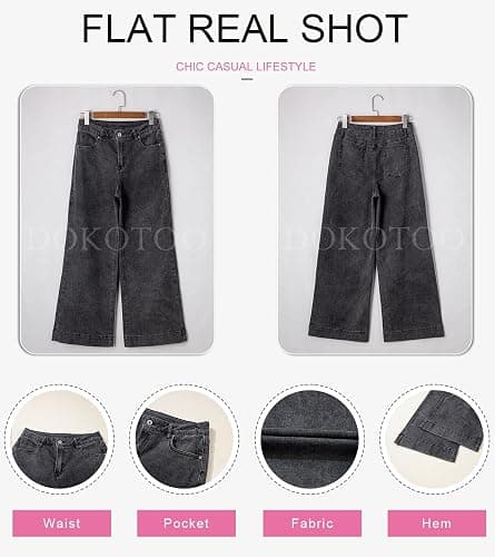 DOKOTOO Women's Casual High Waisted Jeans Stretch Button Wide Leg Loose Denim Pants with Pockets thumbnail 6