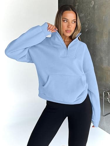 Trendy Queen Womens Sweatshirts Quarter Half Zip Pullover Oversized Hoodies Fall Fashion 2025 Winter Fleece Jackets Sweaters thumbnail 5