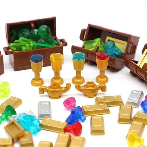 Feleph Treasure Accessories Money Building Blocks Set Jewel Chest, Gems Diamonds, Bullion Electroplated Gold Tile Silver Bar, Power Crystals, Coins, Goblet, 100 Dollar Bill Cash Toy Brick thumbnail 4