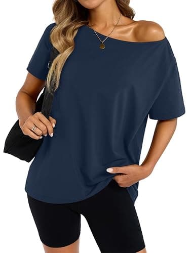 EasyGala Womens Cotton Off The Shoulder Tops Oversized Short Sleeve T-Shirts Casual Summer Tees Trendy Clothes 2025 - Image 1