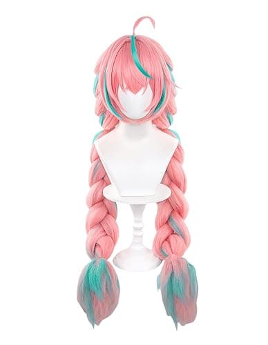 Aadesso Varesa cosplay wig for game genshin easy to style Cyan mixed with pink - Image 1