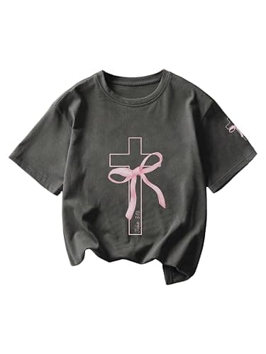 SOLY HUX Girl's Graphic Tees Bow Print Short Sleeve Crewneck T Shirt Tops | Drop Shoulder, Casual, Summer,Tween girls, Trendy, Cute - Image 1