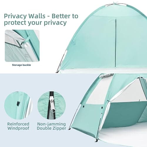 NHOWIN Beach Tent for 3-4 Person, Large Easy Setup Beach Shade Canopy with UPF 50＋ UV Protection, Portable Shade Tent with 3 Ventilating Mesh Windows for Outdoor, Picnics, Fishing thumbnail 9