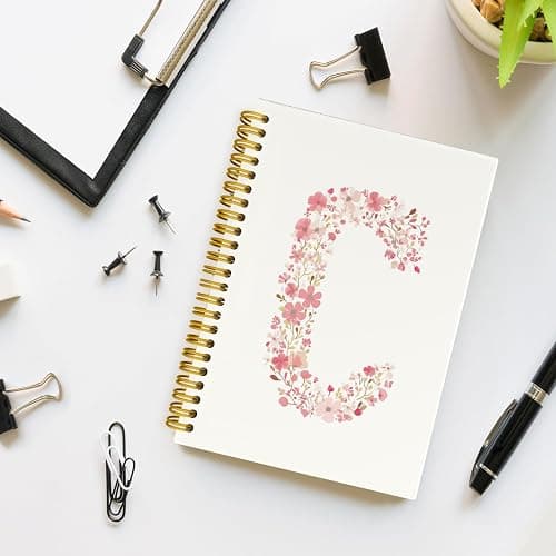 QROZIAR Pink Floral Letter Initial C Cute Spiral Lined Notebook Journal | Botanical Pink Hardcover Spiral Lined Journal Notebook for Teen Girls, Monogrammed Gifts for Women Girls, 5.5x8.3 Inch thumbnail 4