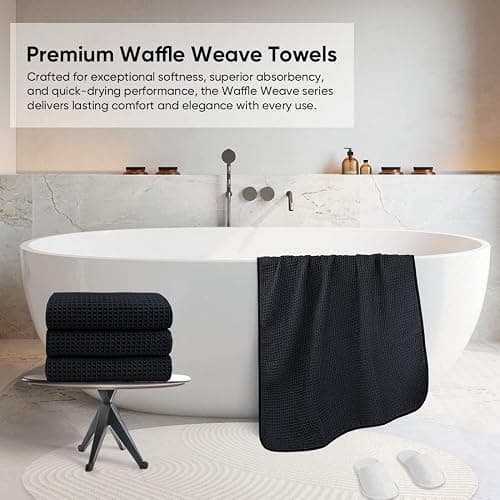 HOMEXCEL Waffle Bath Towels Set 4 Pack, Premium Microfiber Bathroom Towels, Lightweight, Highly Absorbent and Quick Dry Towel for Bathroom, Gym, Shower, Hotel, and Spa, 30 x 60 Inch, Black thumbnail 4