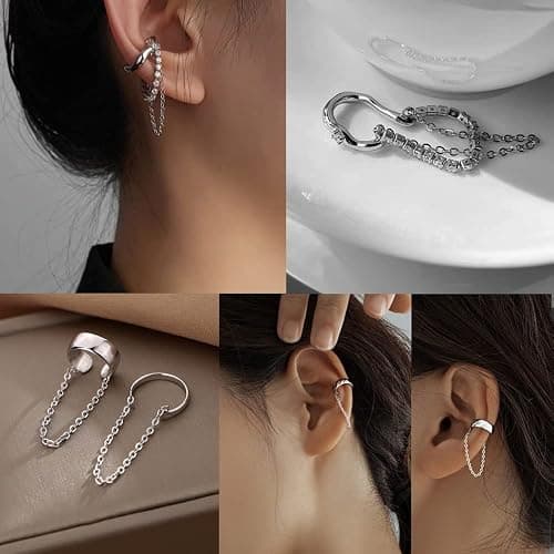 35 PCS Gold Silver Adjustable Ear Cuffs Earrings for Women Non-Piercing Cartilage Clip on Earrings Wrap Ear Jewelry Set,Punk Snake Butterfly Claw Stud Earrings for Women Gift thumbnail 8