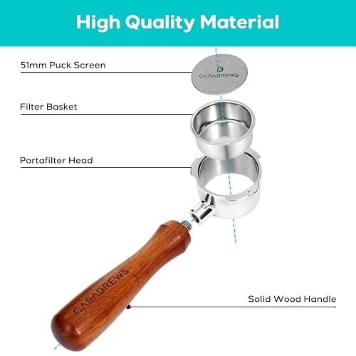CASABREWS 51mm Bottomless Portafilter with Puck Screen & Filter Basket, 3 Ears Espresso Handle for CM5418 & 3700Essential thumbnail 5