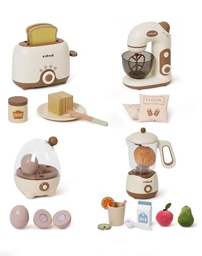 ROBUD Pretend Play Kitchen Appliances, Kids Play Kitchen Toy Food Set with Egg Steamer, Mixer, Toaster, and Blender with Realistic Sounds, Play Kitchen Accessories forToddlers (4-Set) - Image 1