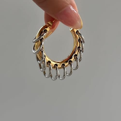 Chunky Gold Hoop Earrings Statement 18K Gold Plated C Hoop Earrings Stainless Steel Thick Hypoallergenic Hoops Earrings for Women thumbnail 2