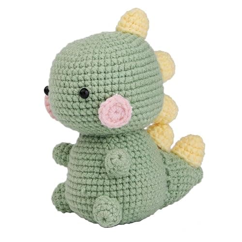 Lucydigla Crochet Kit for Beginners, Crochet Kit Step-by-Step Video Tutorials, Crochet Starter Kit Crochet Kits for Adults Kids Beginners, Crochet Animal Kit with Yarn(Light Green Dinosaur) - Image 1