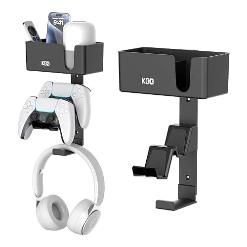 KDD 4-in-1 Wall Mount Controller Holder - Dual Game Controller and Headphone Hanger with Anti-Slip Pads for Xbox ONE/X Series/PS5/PS4 - Detachable Desk Storage for Media Remote, Phone and Speaker - Image 1