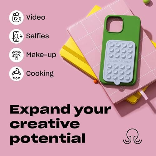 OCTOBUDDY Double - Silicone Double Sided Suction Phone Case Detachable Mount - Hands-Free, Strong Grip Holder for Selfies & Videos - iPhone & Android Compatible - 2.5″ x 3.75″, Chalk Pink thumbnail 5