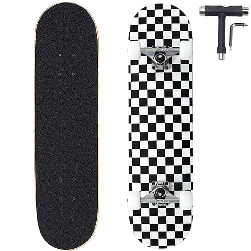 ANNEE 31x8 Inch Pro Skateboard Complete,7 Layer Canadian Maple Wood Double Kick Concave Skate Boards, Tricks Skateboards for Youths,Beginners,Girls,Boys,Kids,Teens,Adults (Black, White) - Image 1