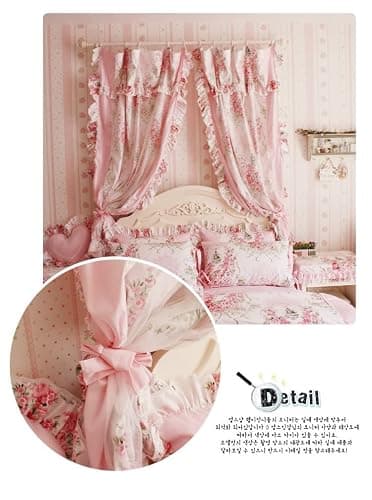 DIAIDI Korean Style Elegant Pink Rose Printed Cotton Curtains for Bedroom Eco-Friendly Floral Farmhouse Window Drapes for Living Room (78" W*94" H/Panel, 2 Panels) thumbnail 9