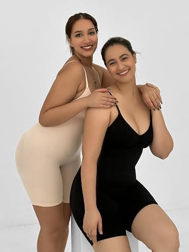SHAPERX Women's Seamless Shapewear Tummy Control Bodysuit with Removable Pads Mid Thigh Body Shaper thumbnail 4