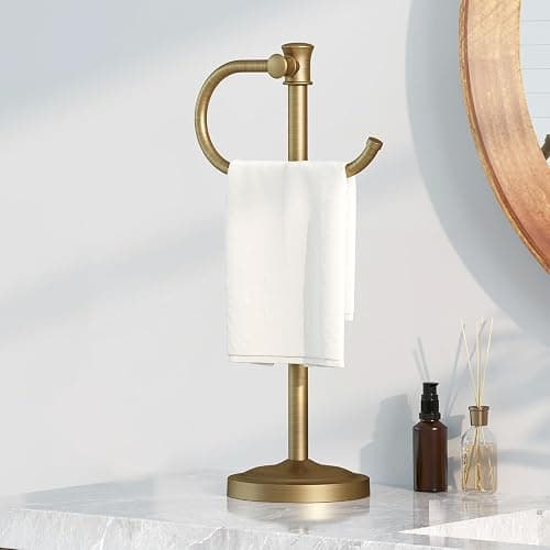BESy 17 Inch Antique Brass Stand Towel Bar Hanger Hand Towel Bar Bathroom Vanity Countertop Towel Holder Free Standing Stainless Steel Towel Ring Hardware Accessories Towel Rack - Image 1